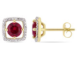 1.10 Carat (ctw) Lab Created Ruby Solitaire Halo Earrings in 10K Yellow Gold with Diamonds
